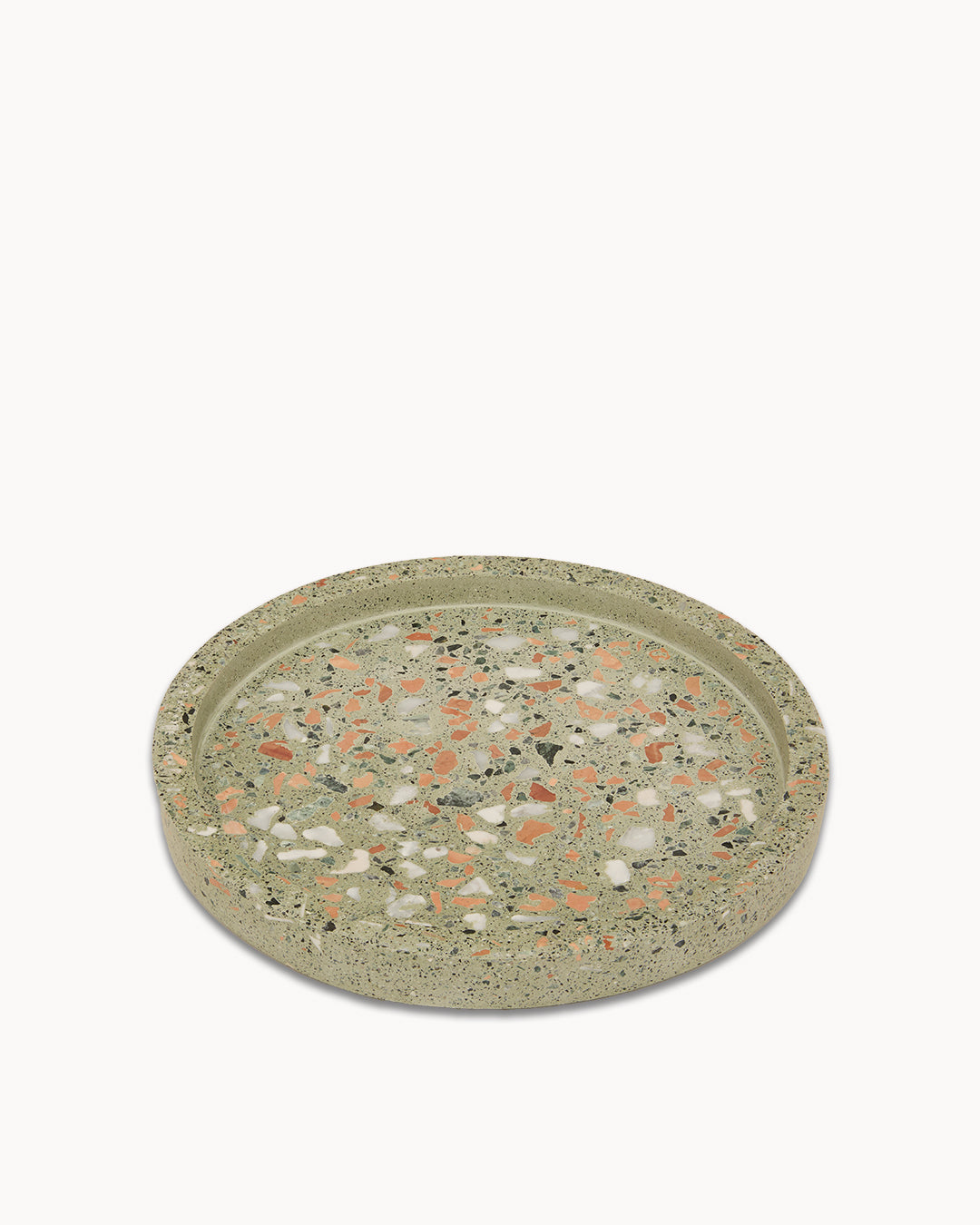 Mixed Terrazzo on Green Trinket Tray Round with Rim 25cm Medium