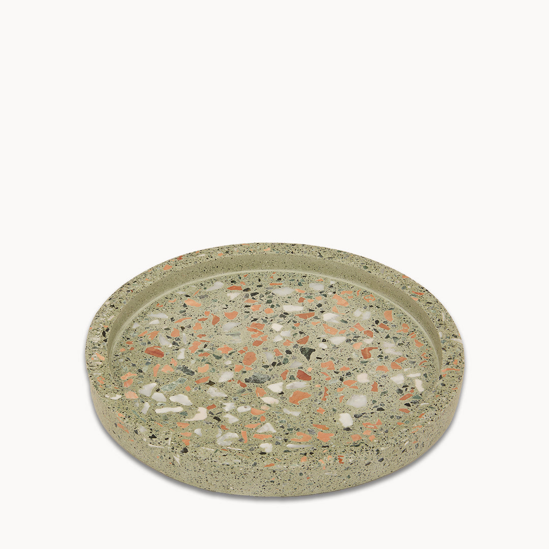 Mixed Terrazzo on Green Trinket Tray Round with Rim 25cm Medium
