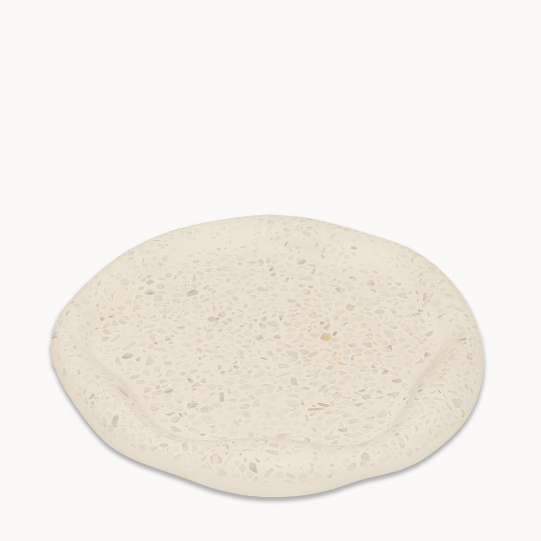 Carrara Terrazzo on White Round Irregular Trinket