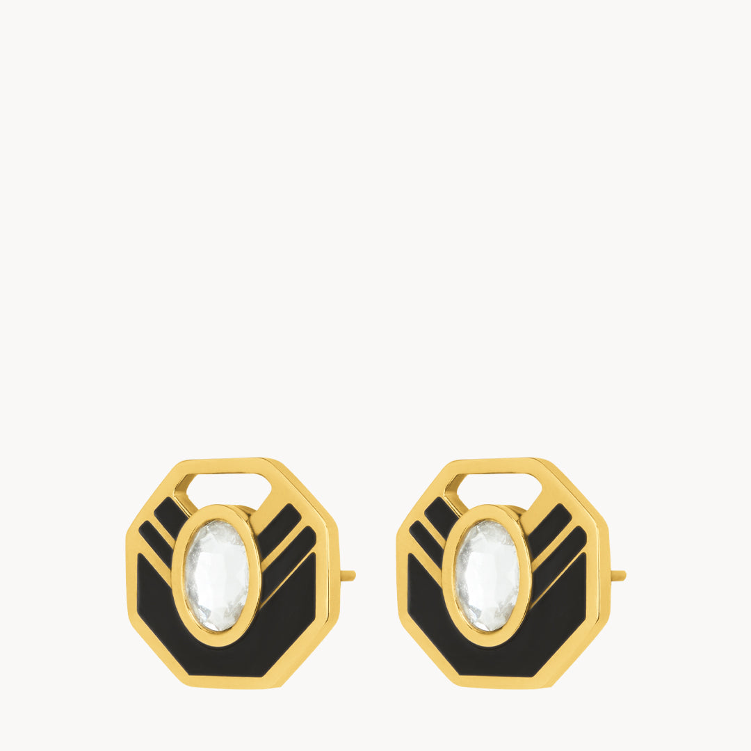 Octagon Black Ħabbata Studs, Gold