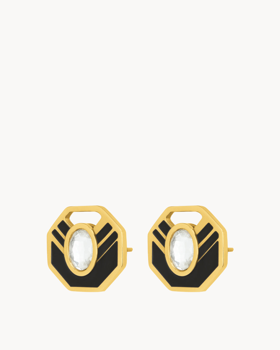 Octagon Black Ħabbata Studs, Gold