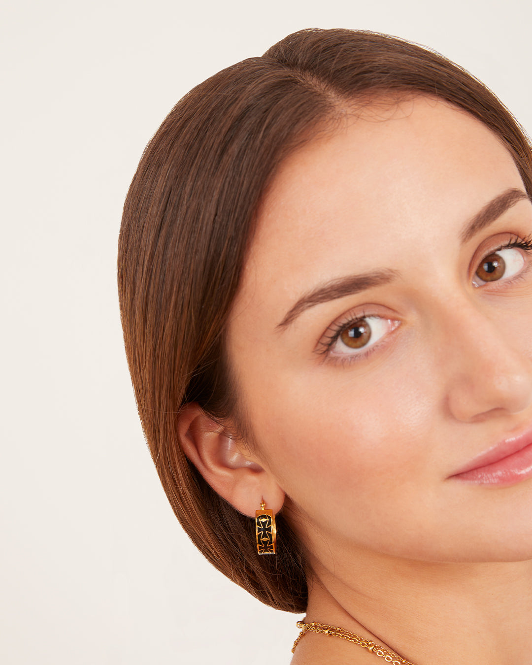 Kavallieri Black Maltese Cross Hoop Earrings, Gold