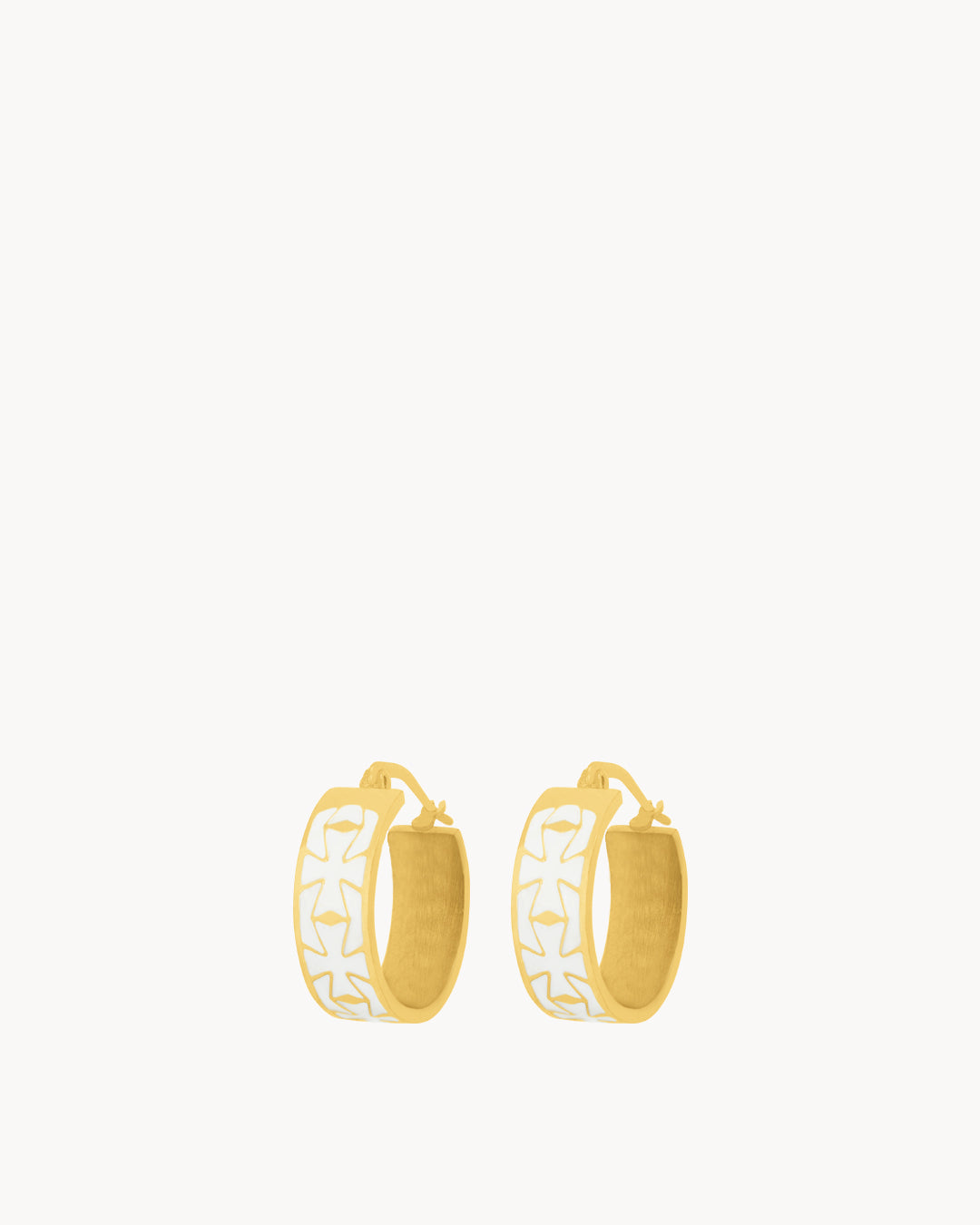 Kavallieri White Maltese Cross Hoop Earrings, Gold