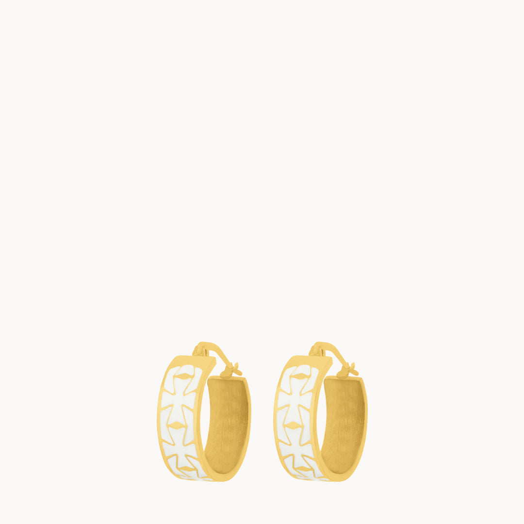 Kavallieri White Maltese Cross Hoop Earrings, Gold