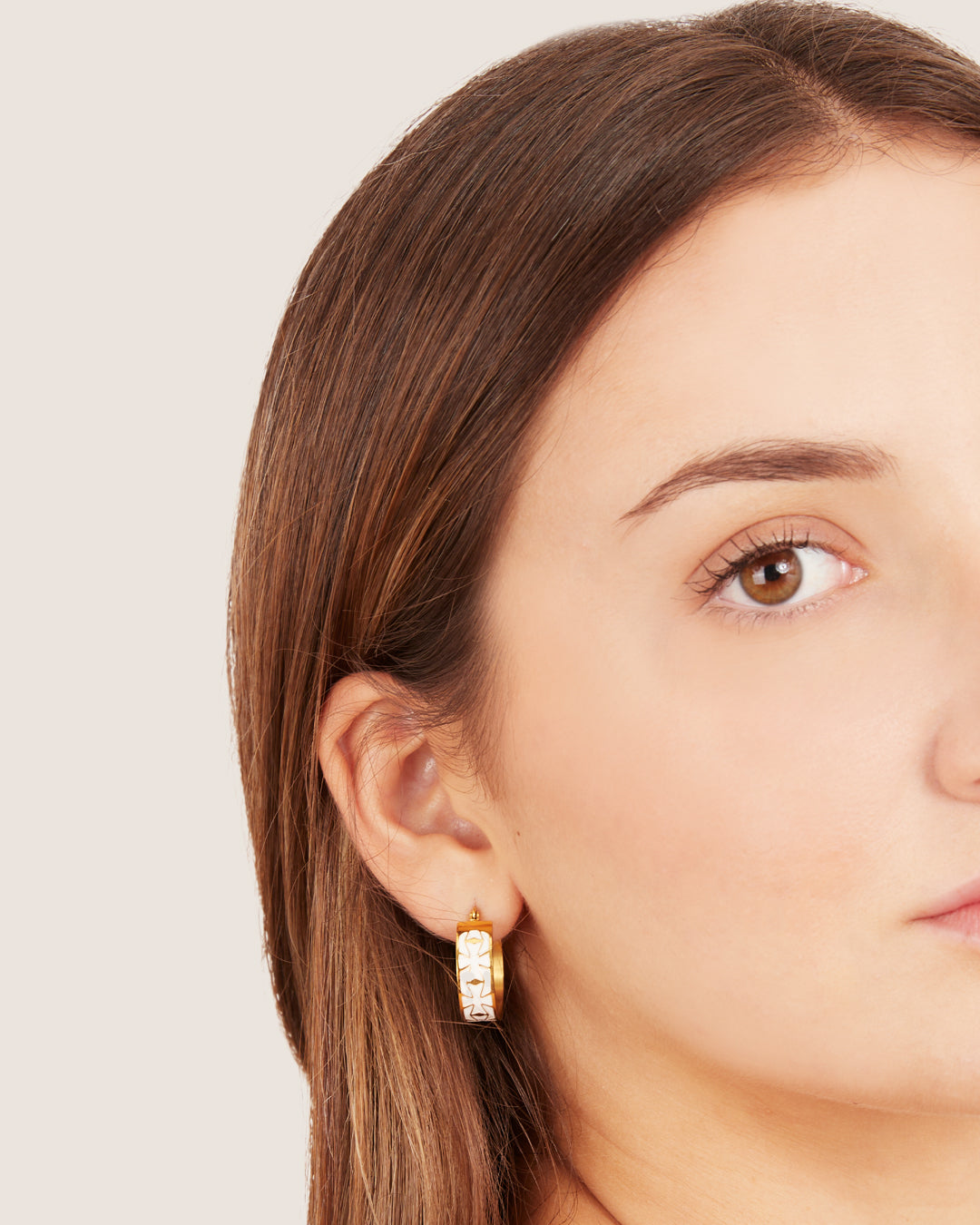 Kavallieri White Maltese Cross Hoop Earrings, Gold