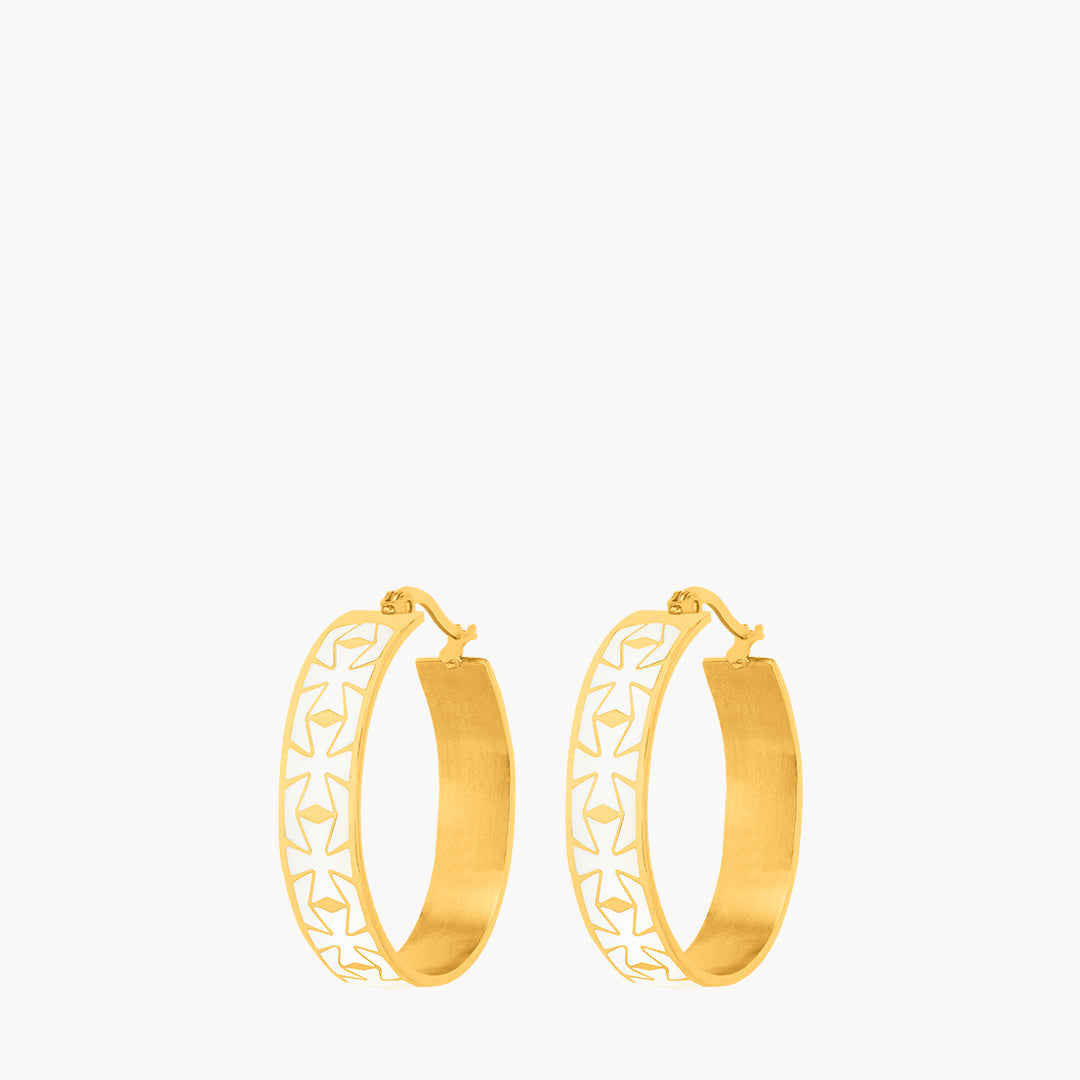 Kavallieri White Maltese Cross Statement Hoop Earrings, Gold