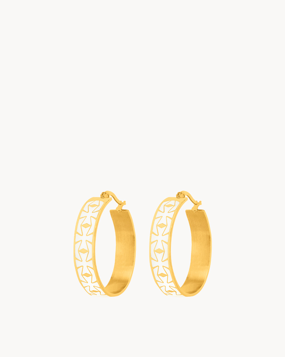 Kavallieri White Maltese Cross Statement Hoop Earrings, Gold