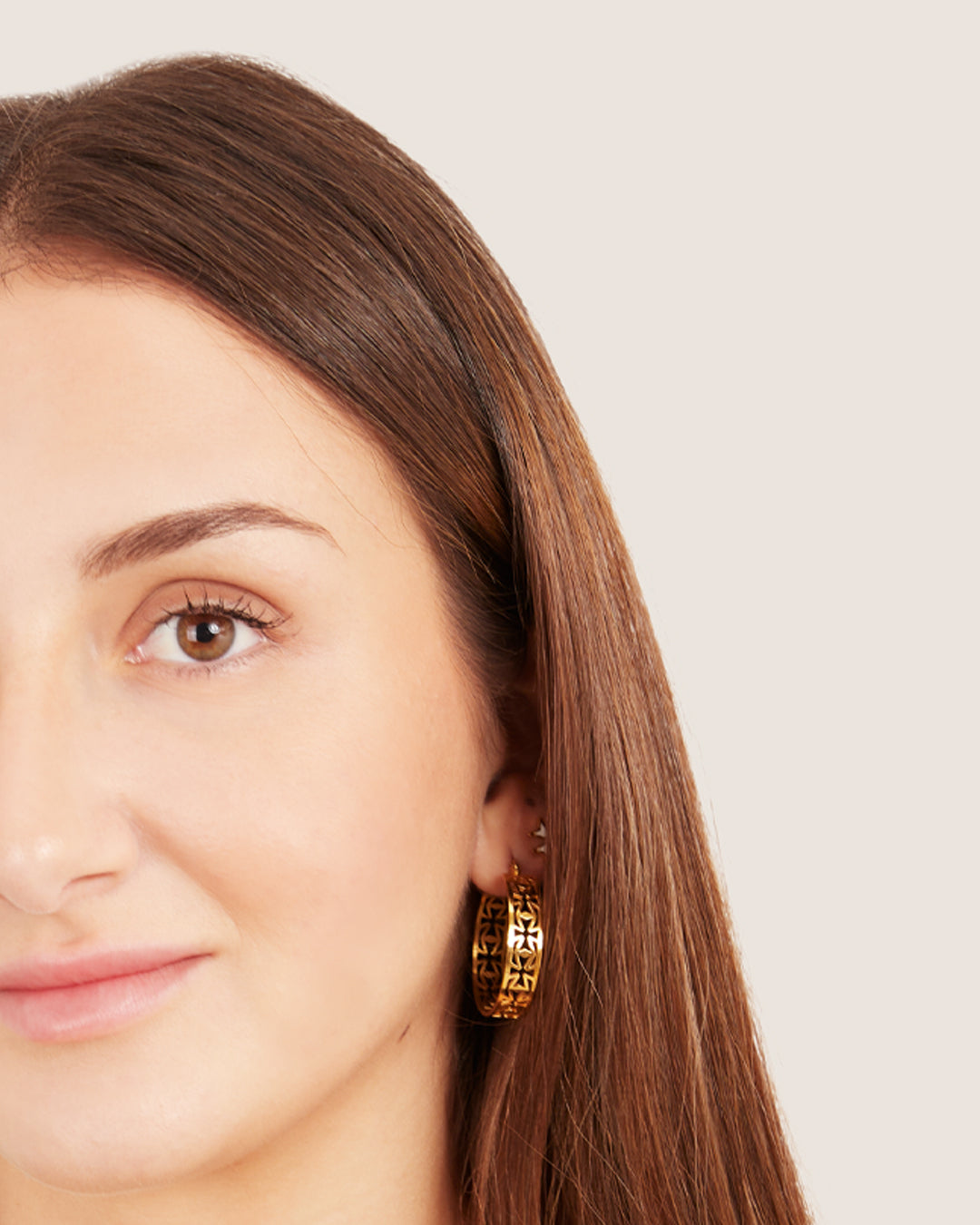 Kavallieri Hollow Maltese Cross Large Hoop Earrings, Gold