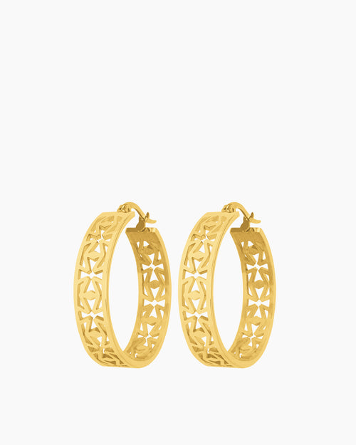 Kavallieri Hollow Maltese Cross Large Hoop Earrings, Gold