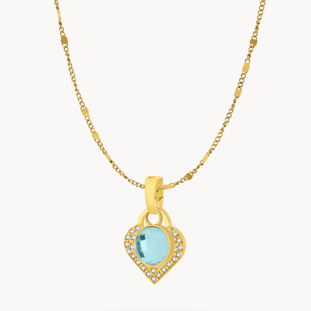 March Birthstone Peace Starlight Heart Dainty Halo Necklace Set