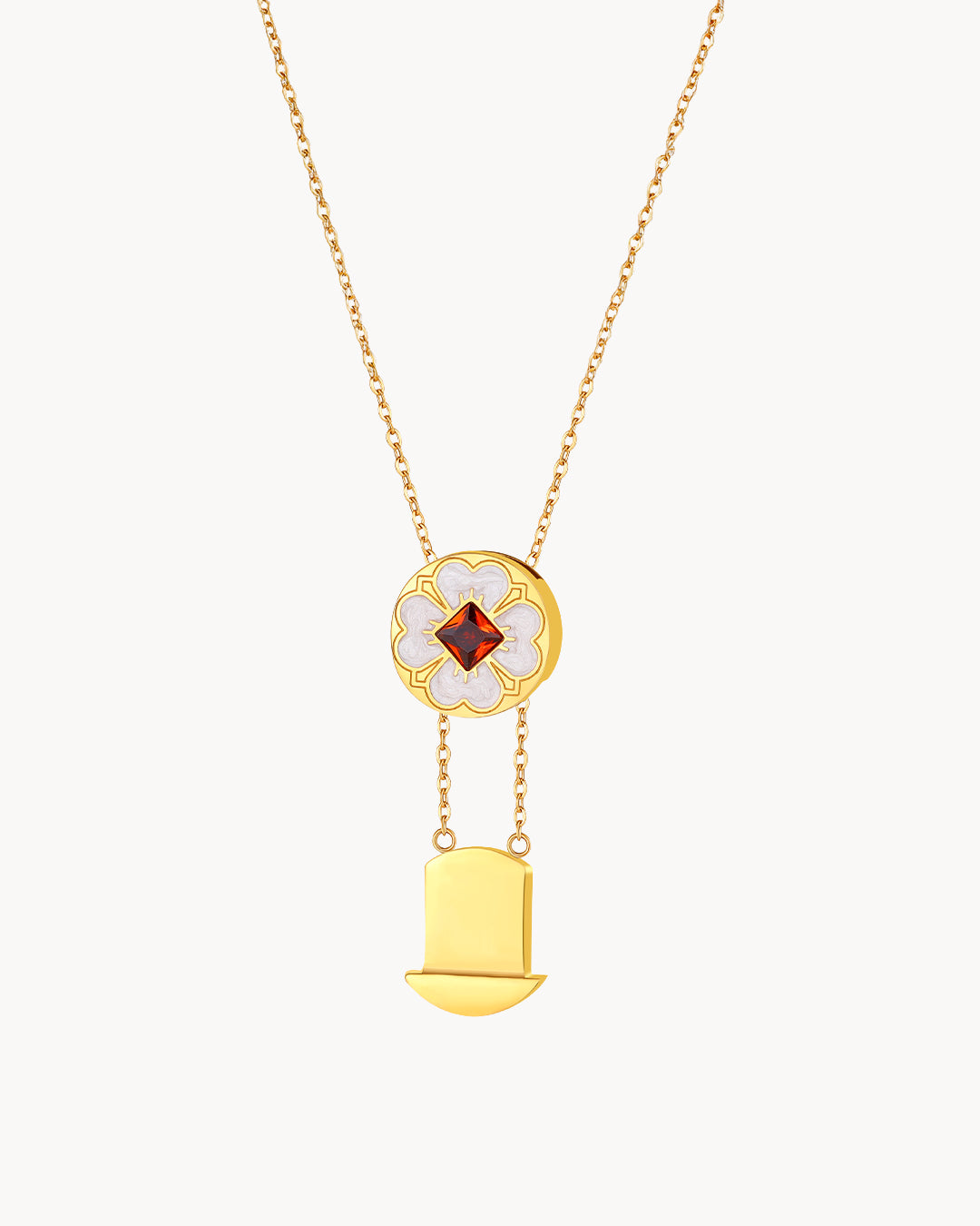 Lucky Love White Flower Engraveable Locket Necklace