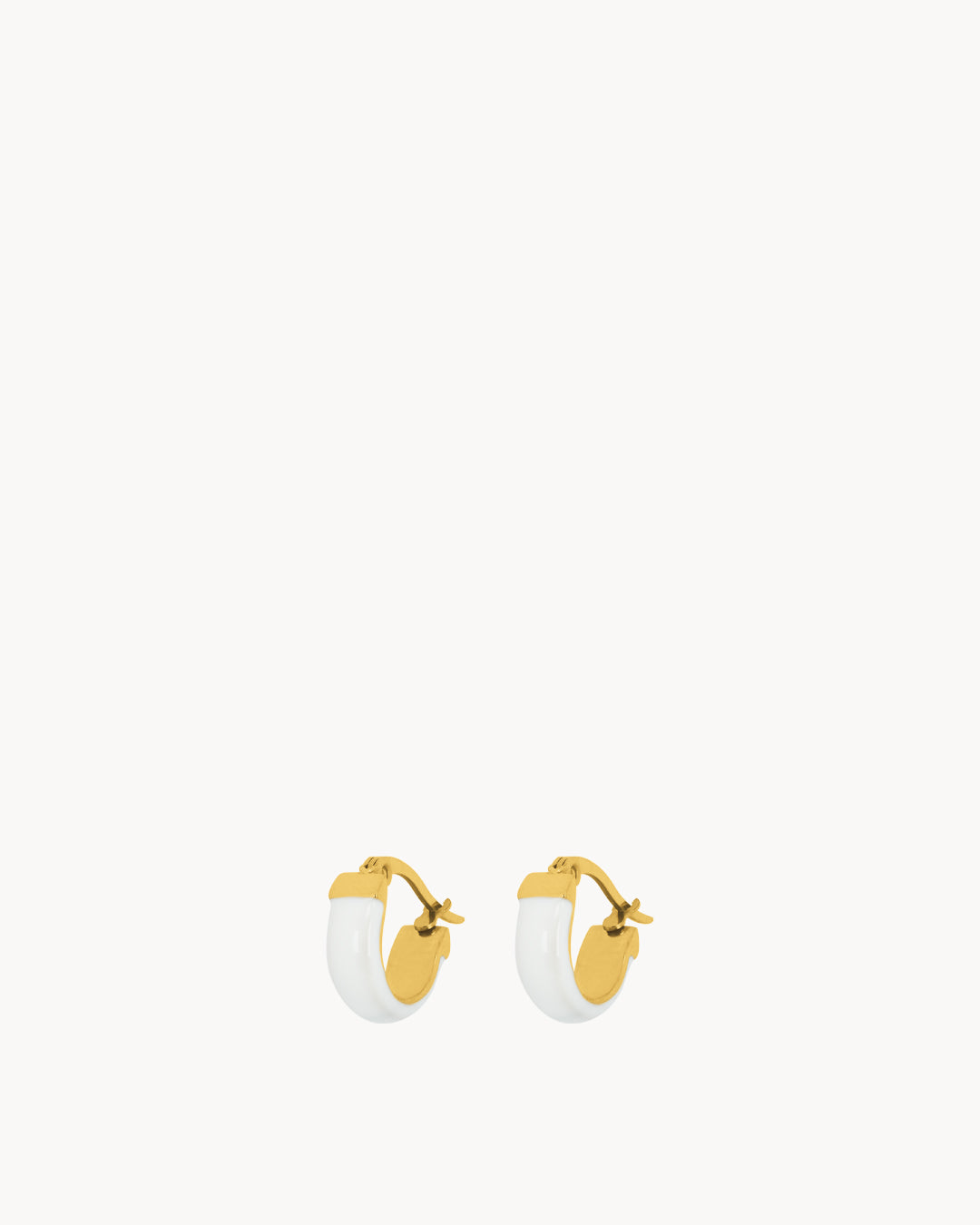 White Dainty Hoop Earrings, Gold