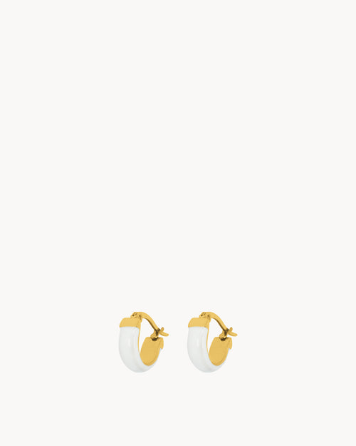 White Dainty Hoop Earrings, Gold