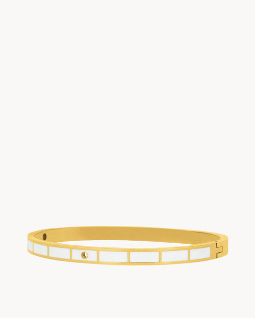Bracelet jonc simple mini torsadé en bambou blanc, doré