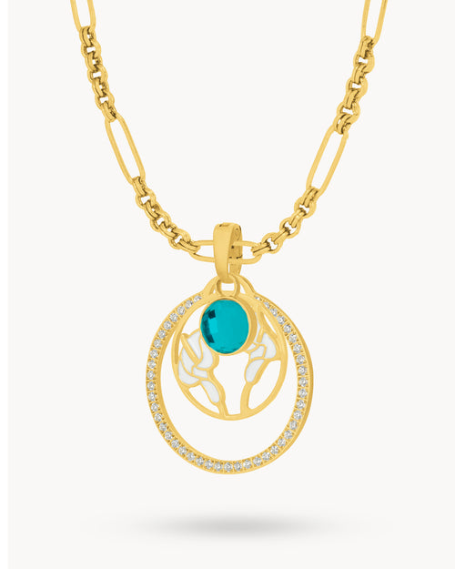 May Birth Flower Halo Birthstone Necklace Set, Gold