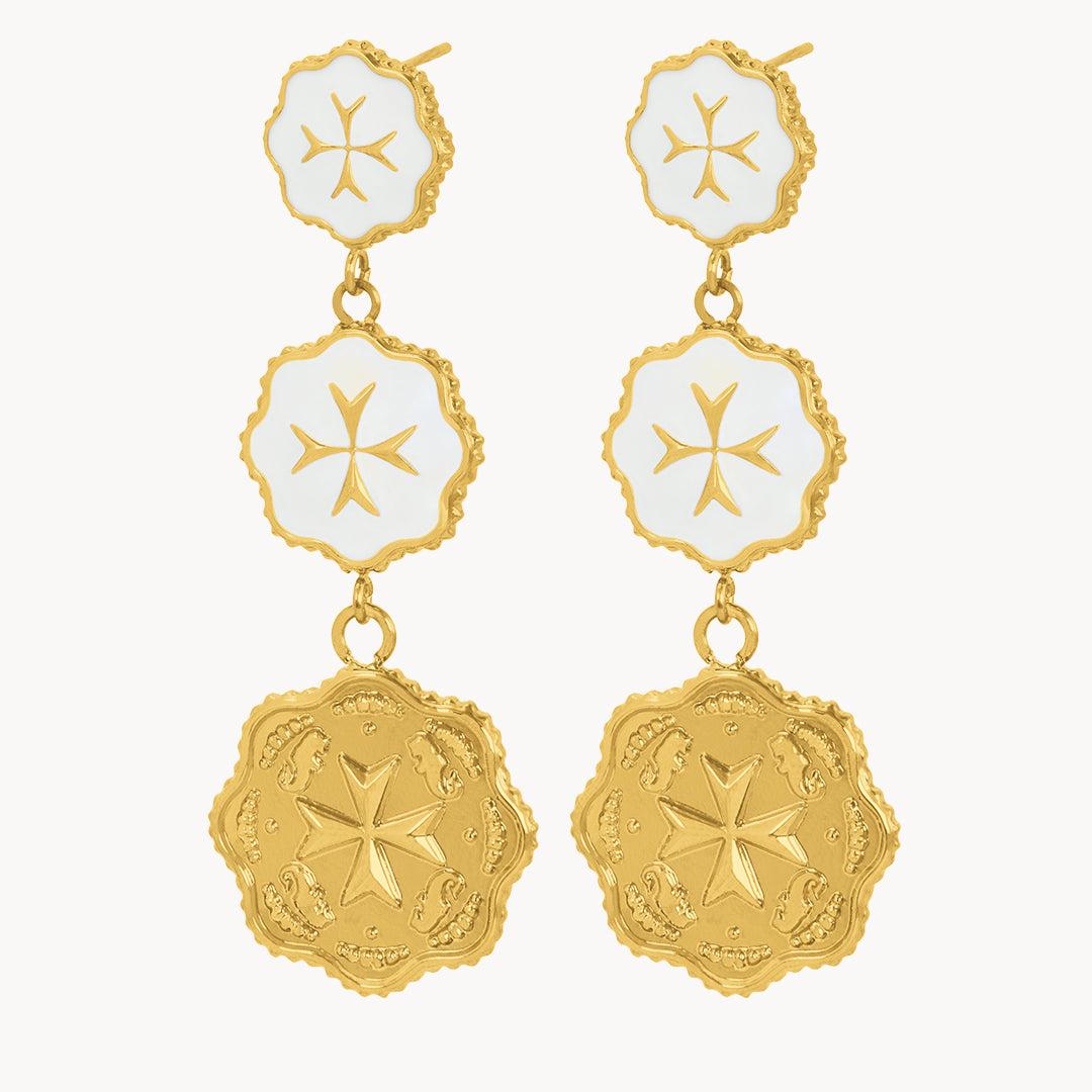 White Two Mils Munita Dangling Earrings