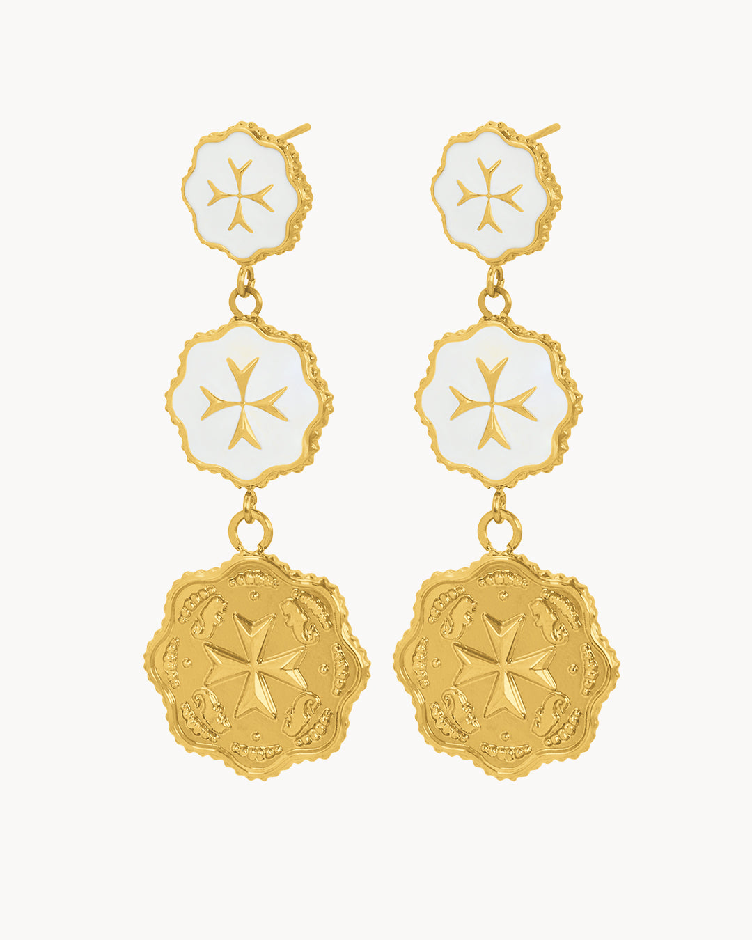 White Two Mils Munita Dangling Earrings