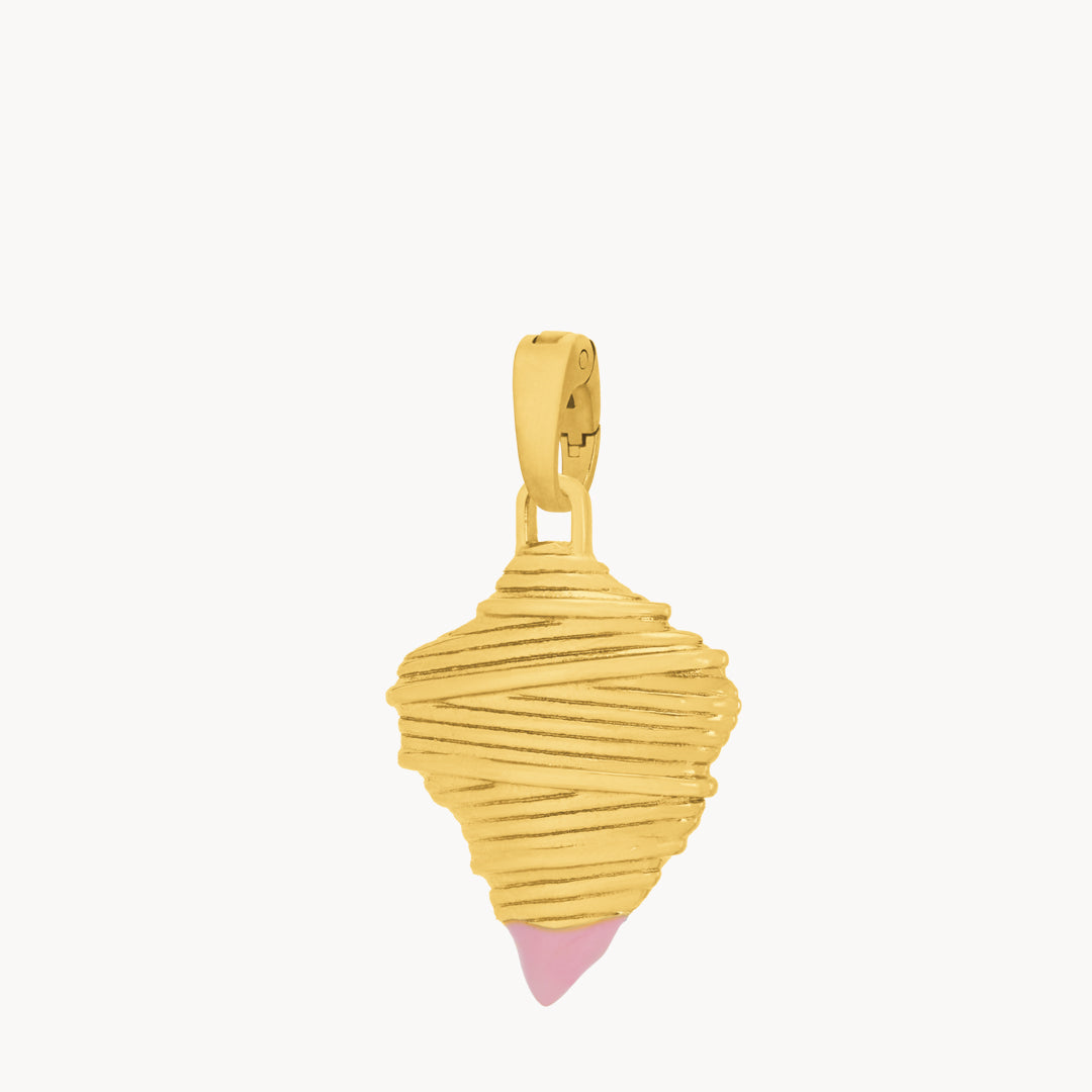 Pink Conch Shell Pendant, Gold