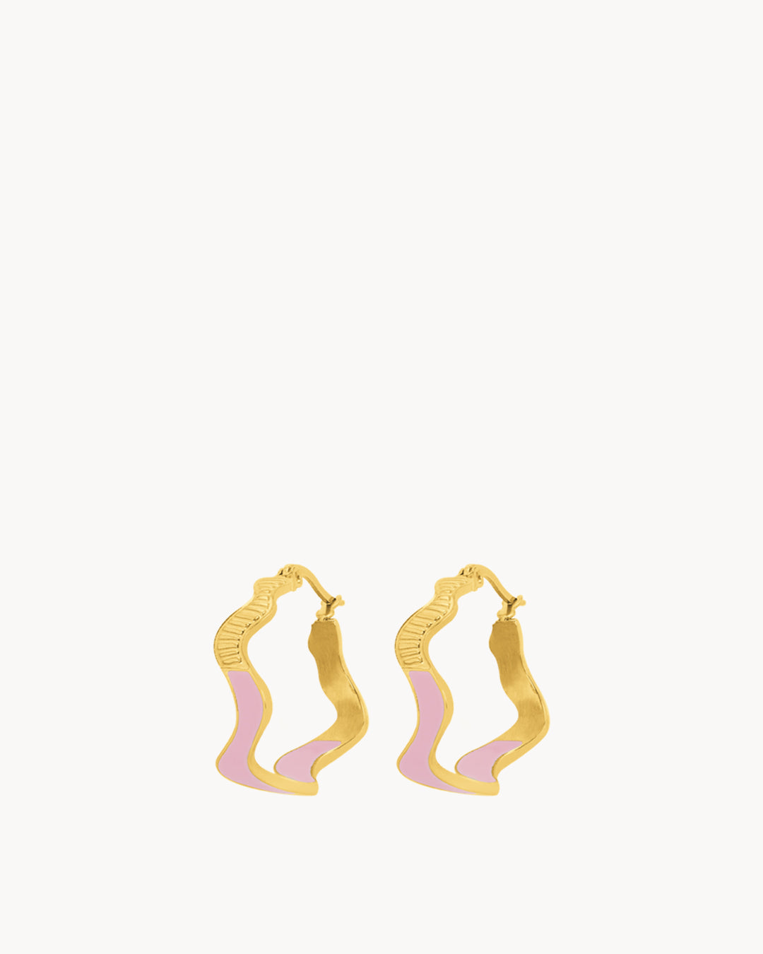 Pink Wavey Hoop Earrings, Gold