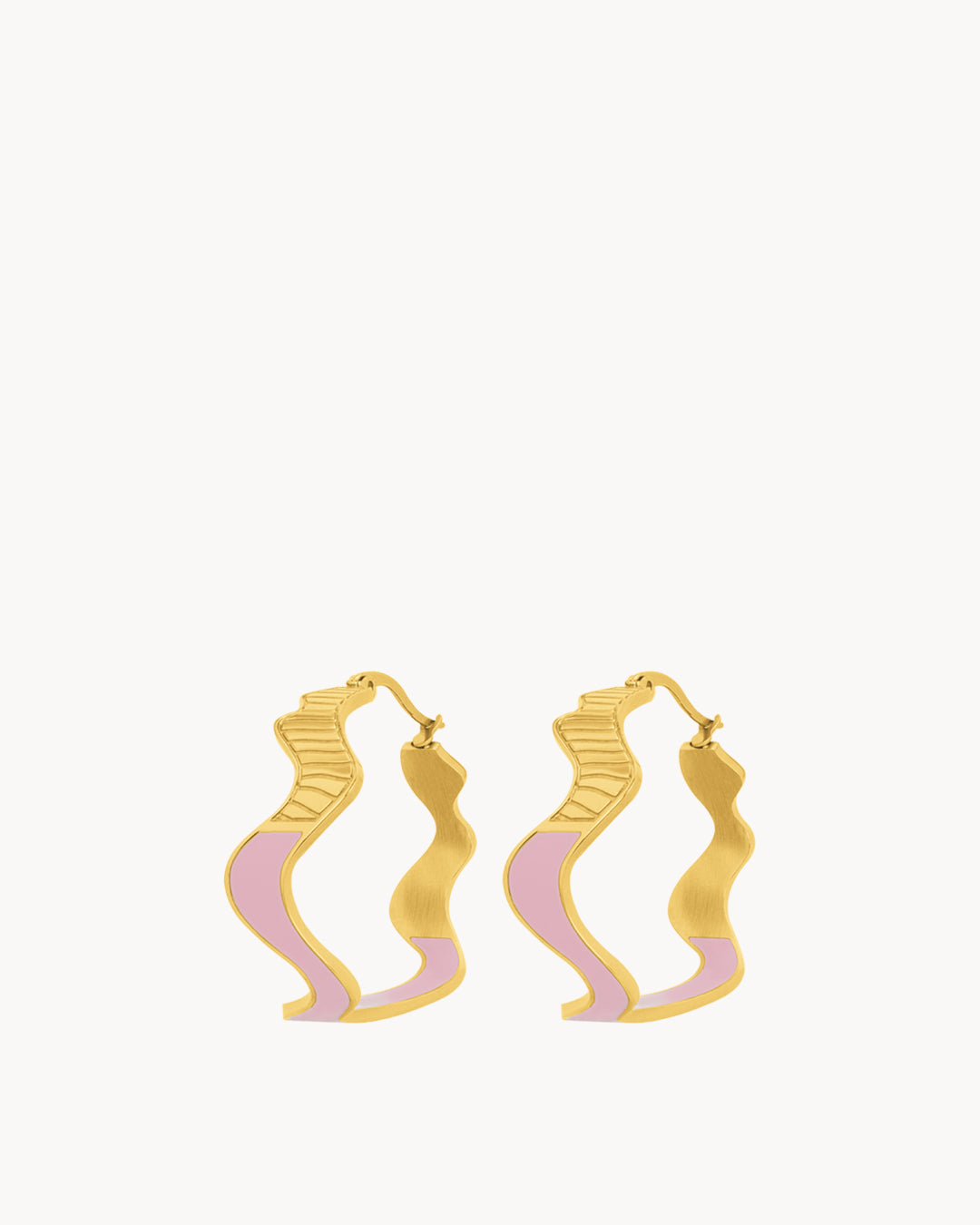 Pink Wavey Statement Hoop Earrings, Gold