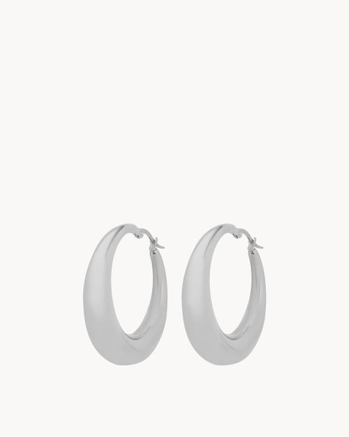 Crescent Statement Hoops, Silver
