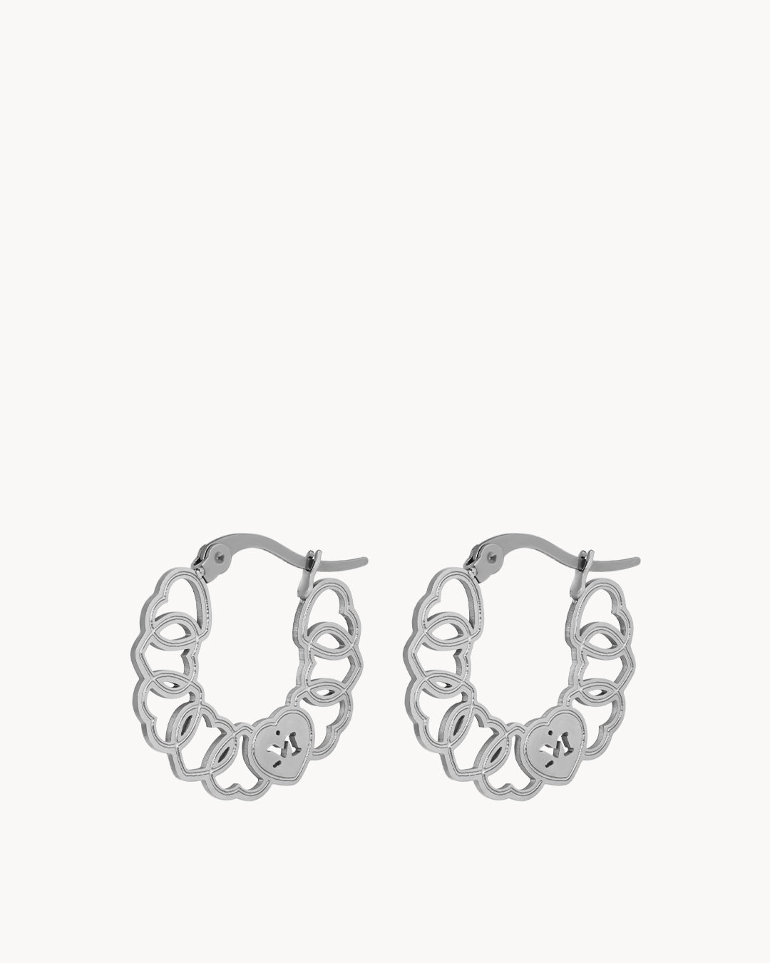 Hollow Link Heart Silver Hoops