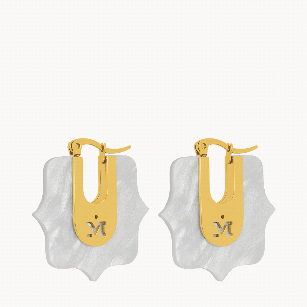 Bizzilla Protection Mother Of Pearl Hoop Earrings