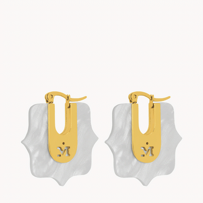 Bizzilla Protection Mother Of Pearl Hoop Earrings