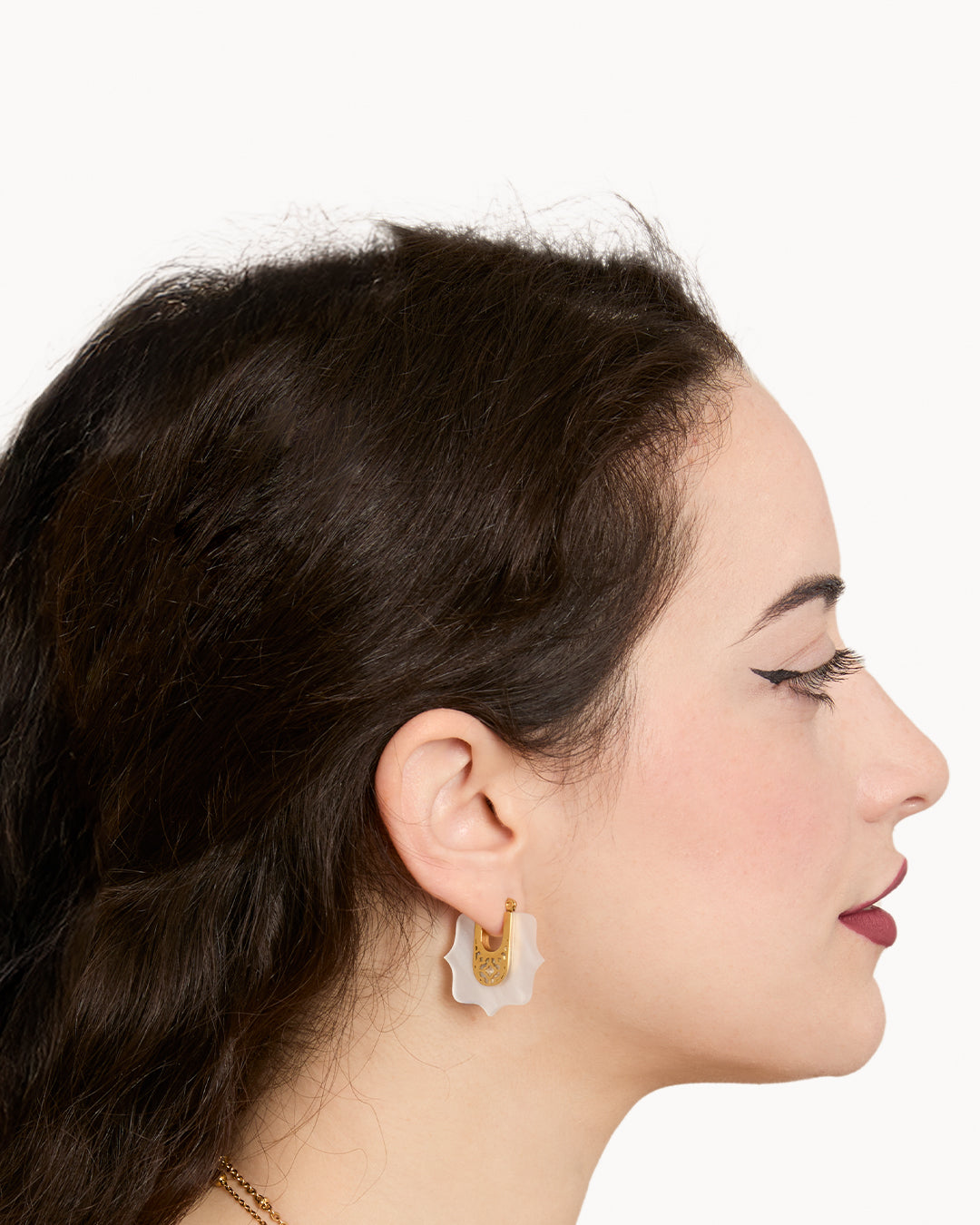 Bizzilla Protection Mother Of Pearl Hoop Earrings