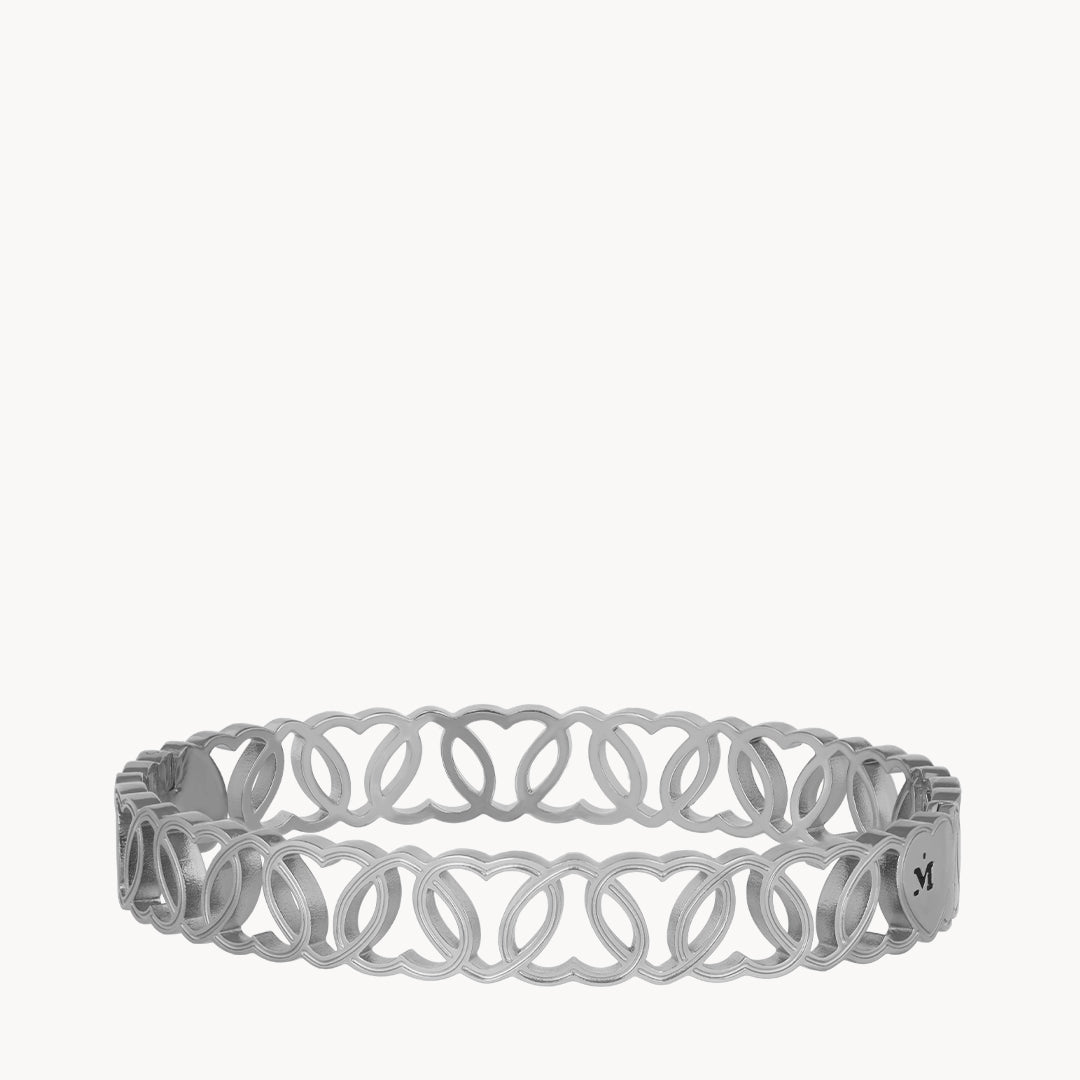 Hollow Link Heart Silver Bangle
