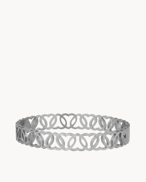 Hollow Link Heart Silver Bangle