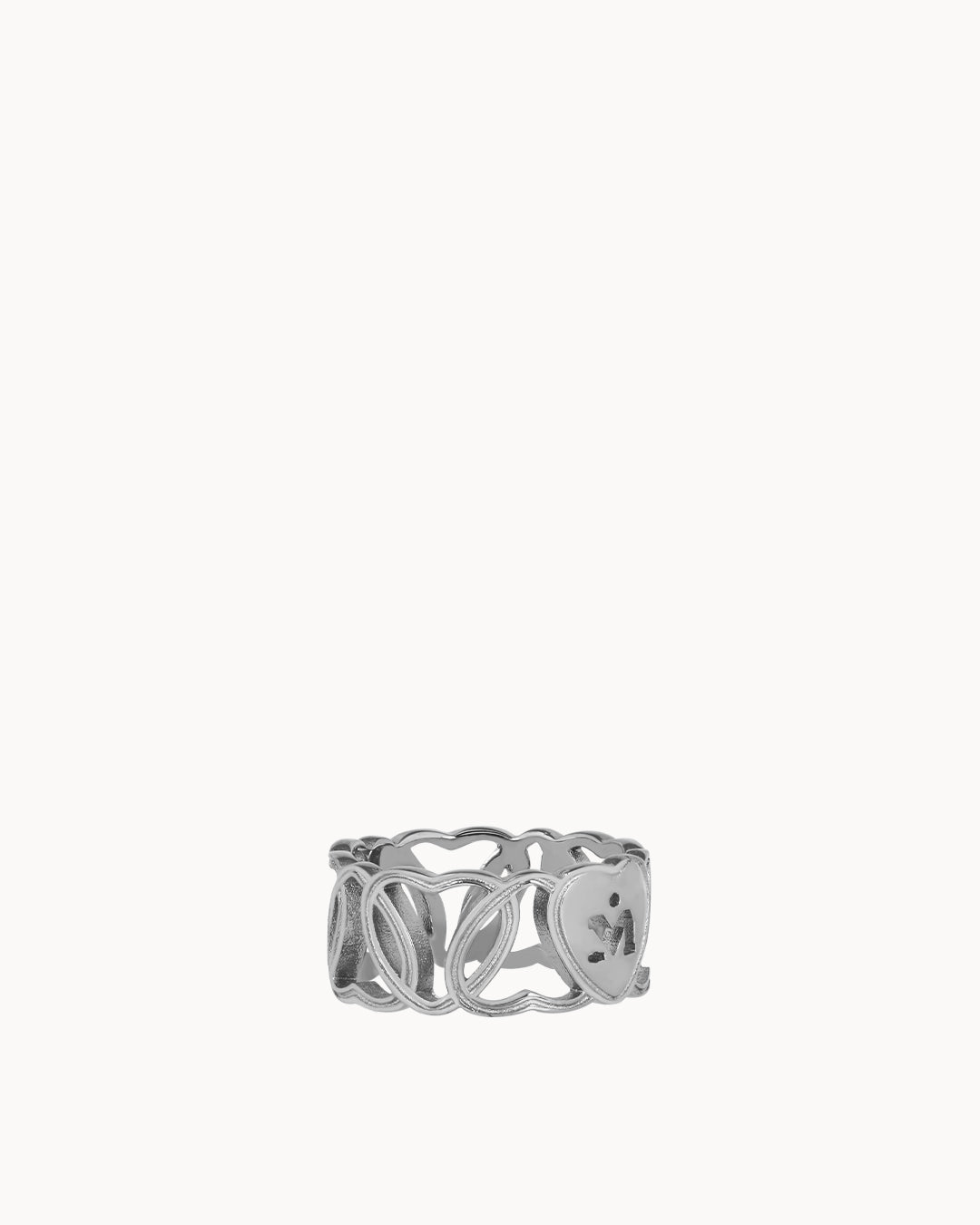 Hollow Link Heart Silver Ring