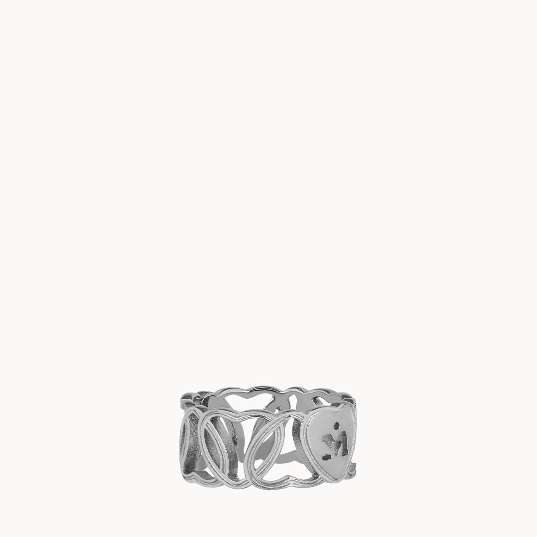 Hollow Link Heart Silver Ring