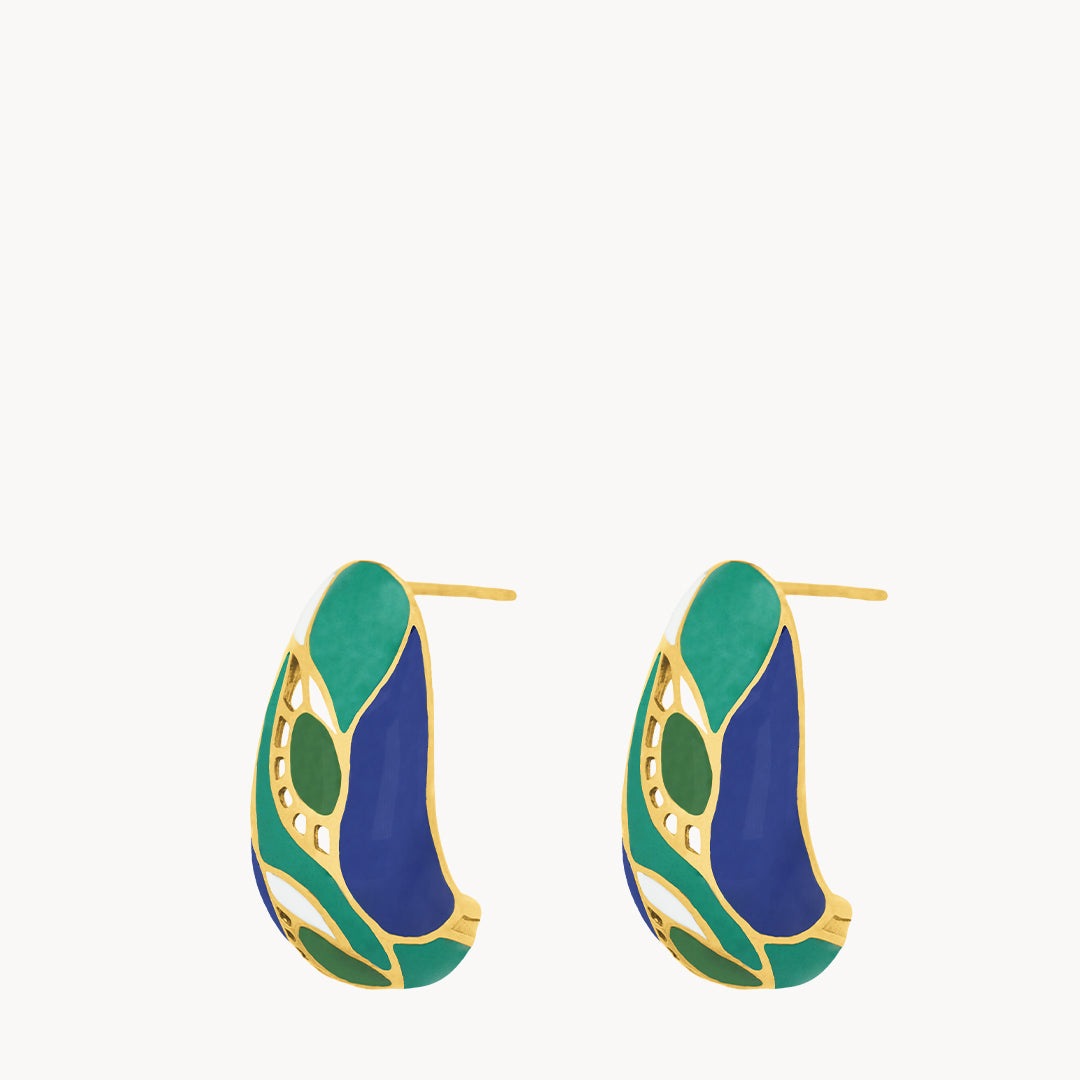 Peacock Feathers Cocoon Stud Earrings