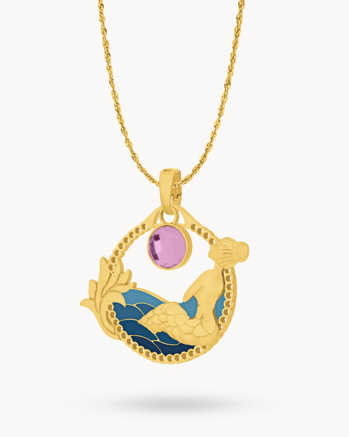 February Mermaid Shimmer Birthstone Necklace Set, Gold