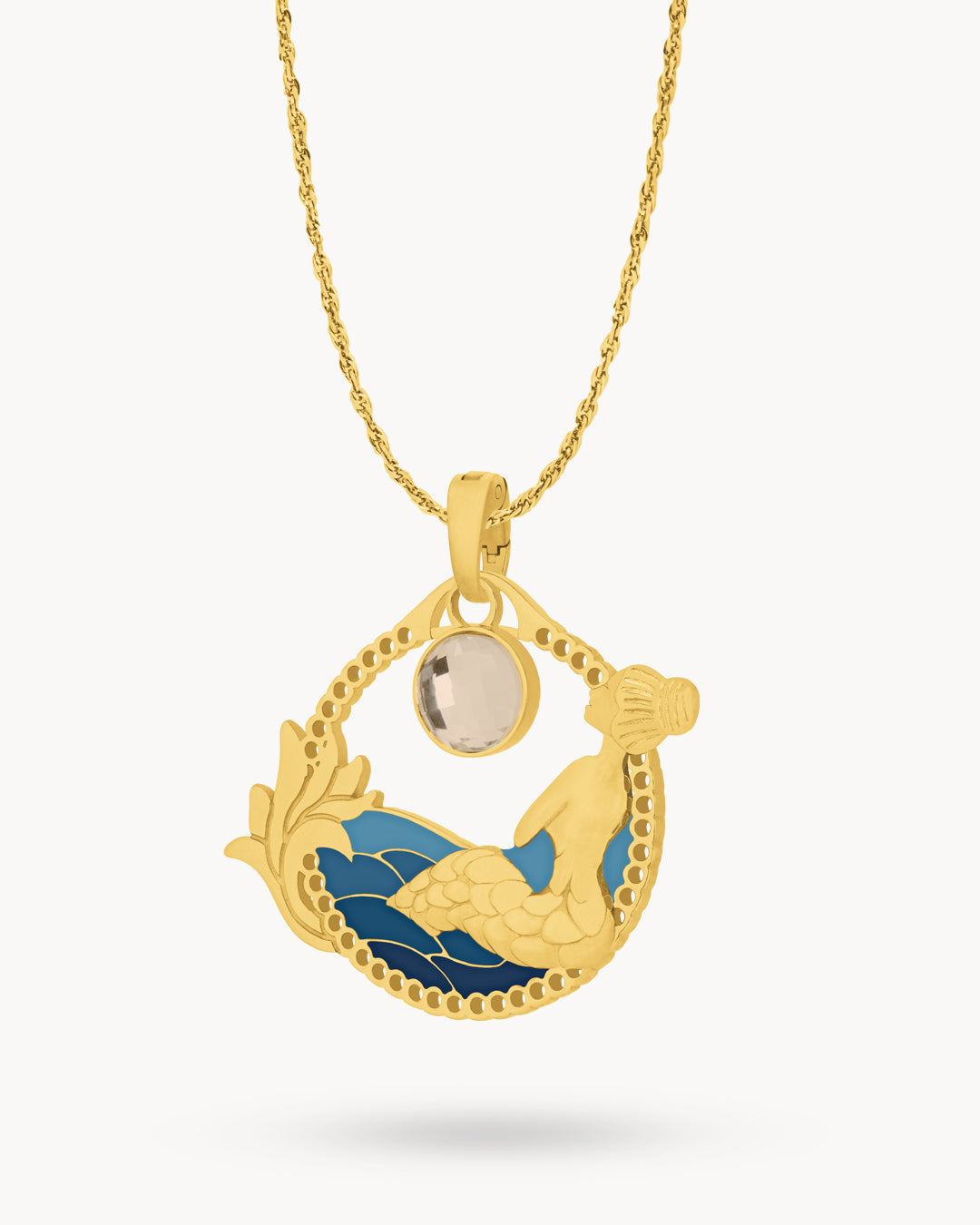 Gold Blue Sapphire and Pearl Mermaid Pendant
