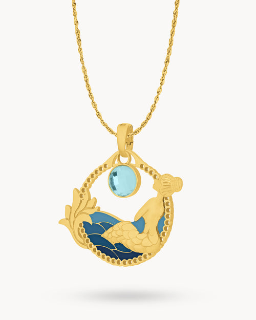 March Mermaid Shimmer Birthstone Necklace Set, Gold