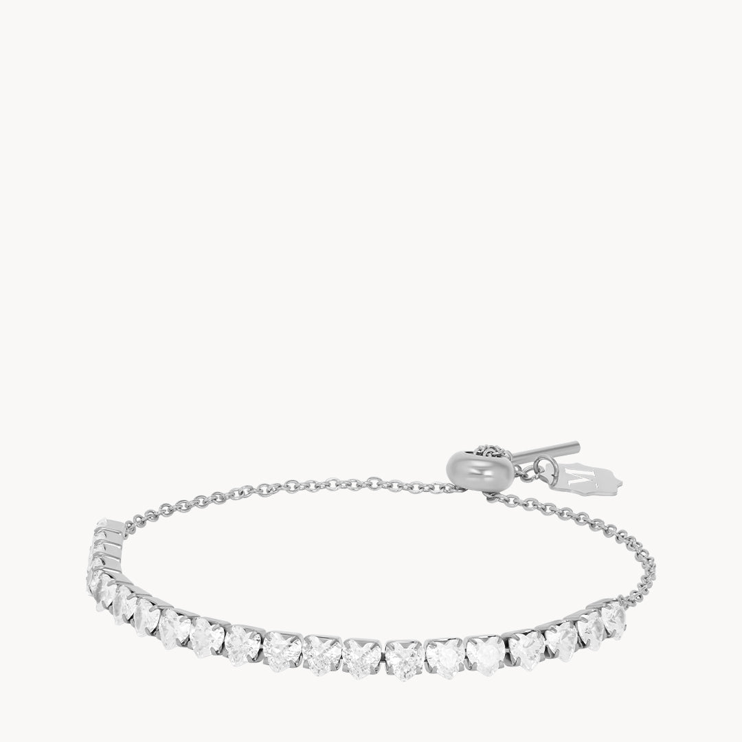 White Heart Starlight Silver Adjustable Bracelet