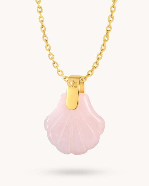 Pink Quartz Seashell Necklace Set