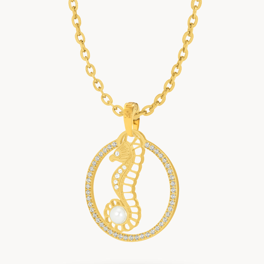 Timeless Pearl Seahorse Halo Necklace Set