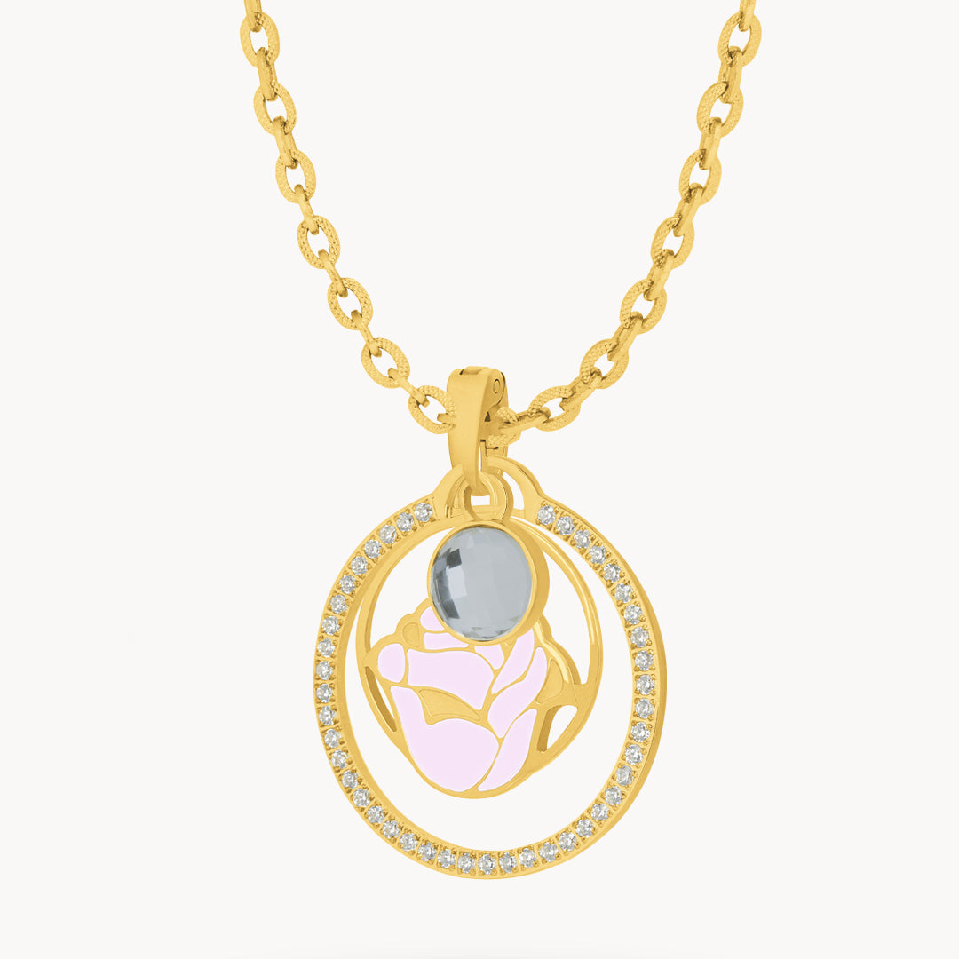 June Birth Flower Halo Birthstone Necklace Set
