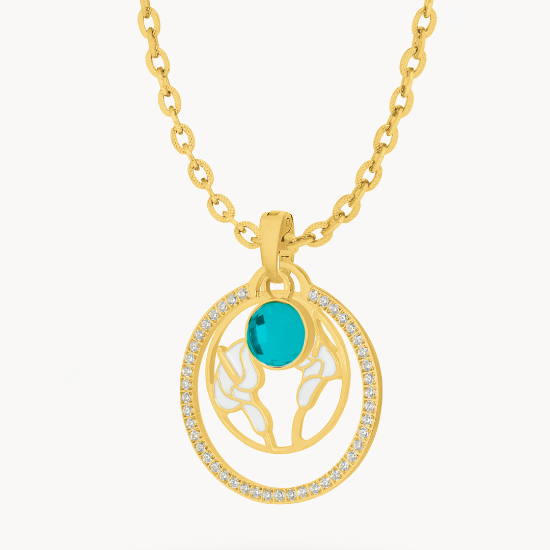 May Birth Flower Halo Birthstone Necklace Set