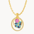 July Birth Flower Halo Birthstone Necklace Set