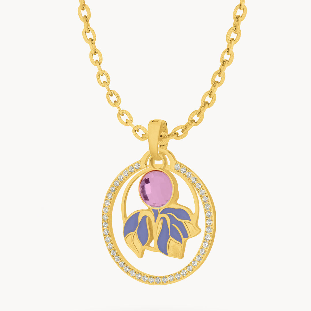 February Birth Flower Halo Birthstone Necklace Set