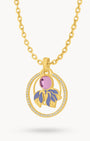 February Birth Flower Halo Birthstone Necklace Set