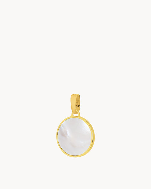 Protection Stone Mother Pearl Dainty Statement Pendant, Gold