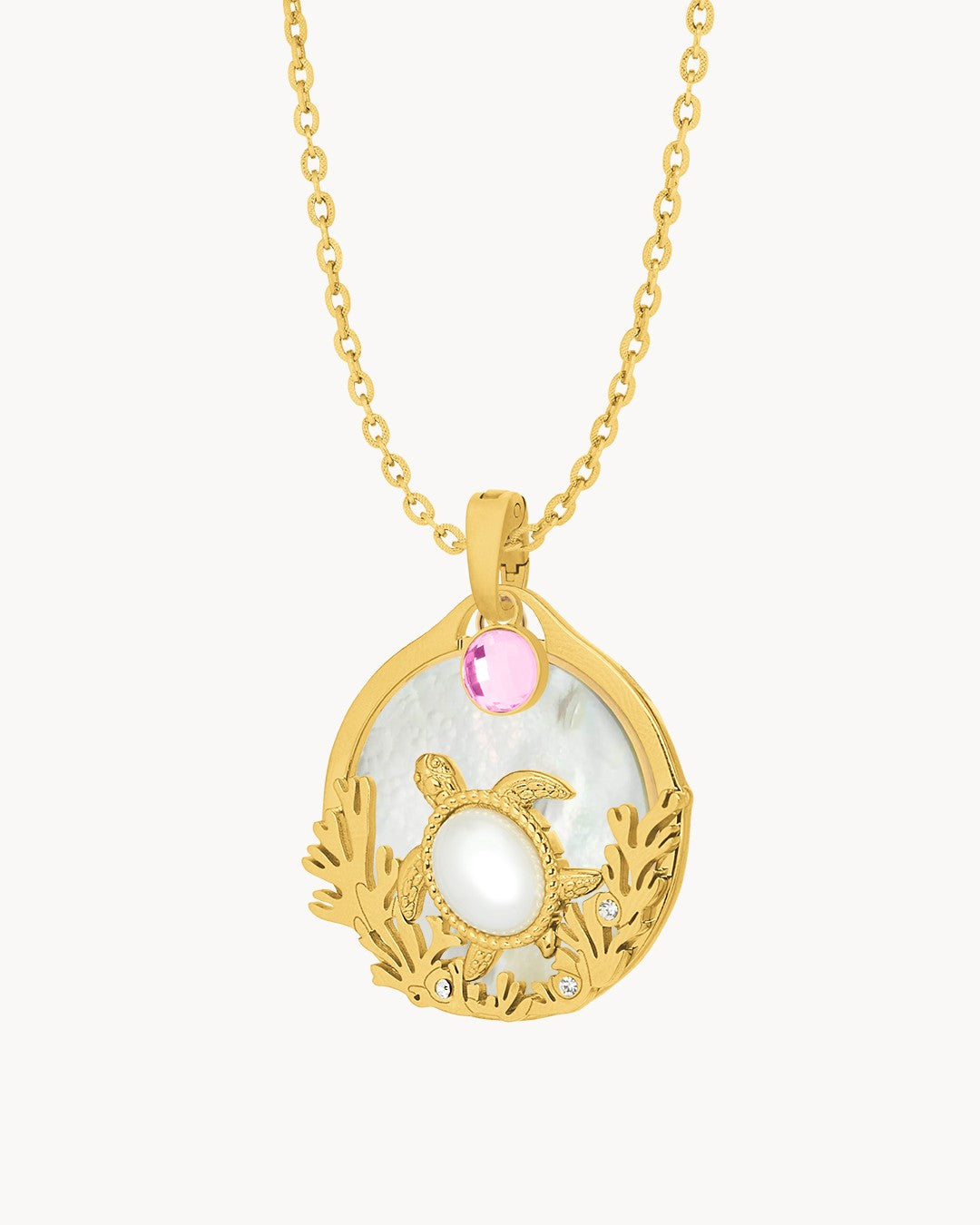 July Joy Mother Of Pearl Turtle Halo Pendant Set