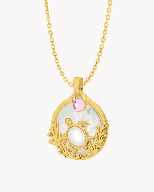 July Joy Mother Of Pearl Turtle Halo Pendant Set