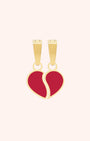 Red Broken Heart Twin Pendants, Gold