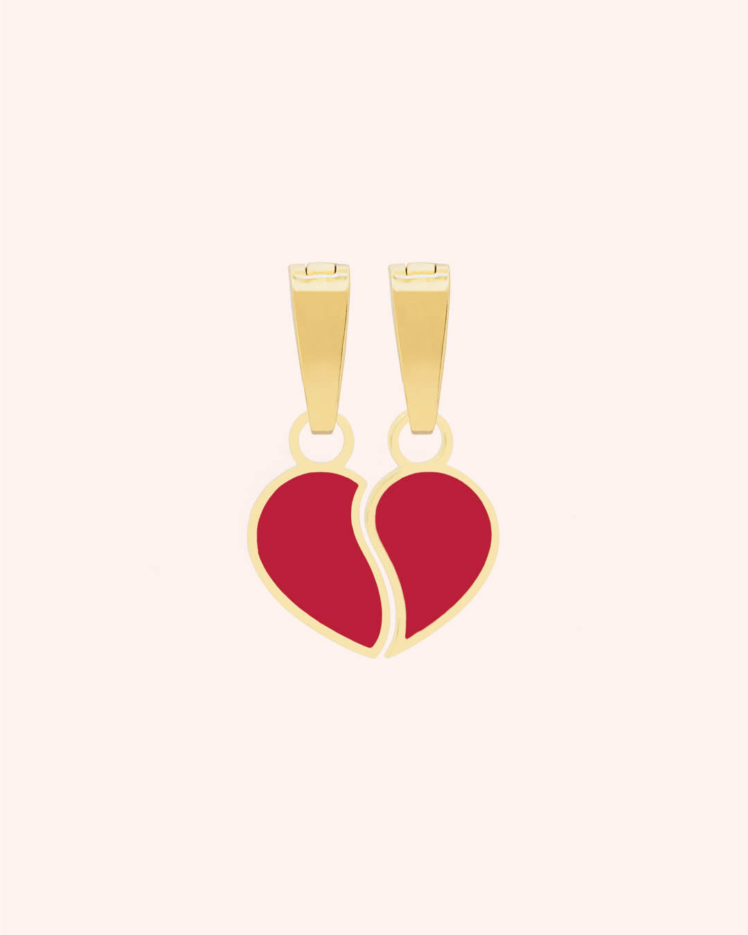 Red Broken Heart Twin Pendants, Gold